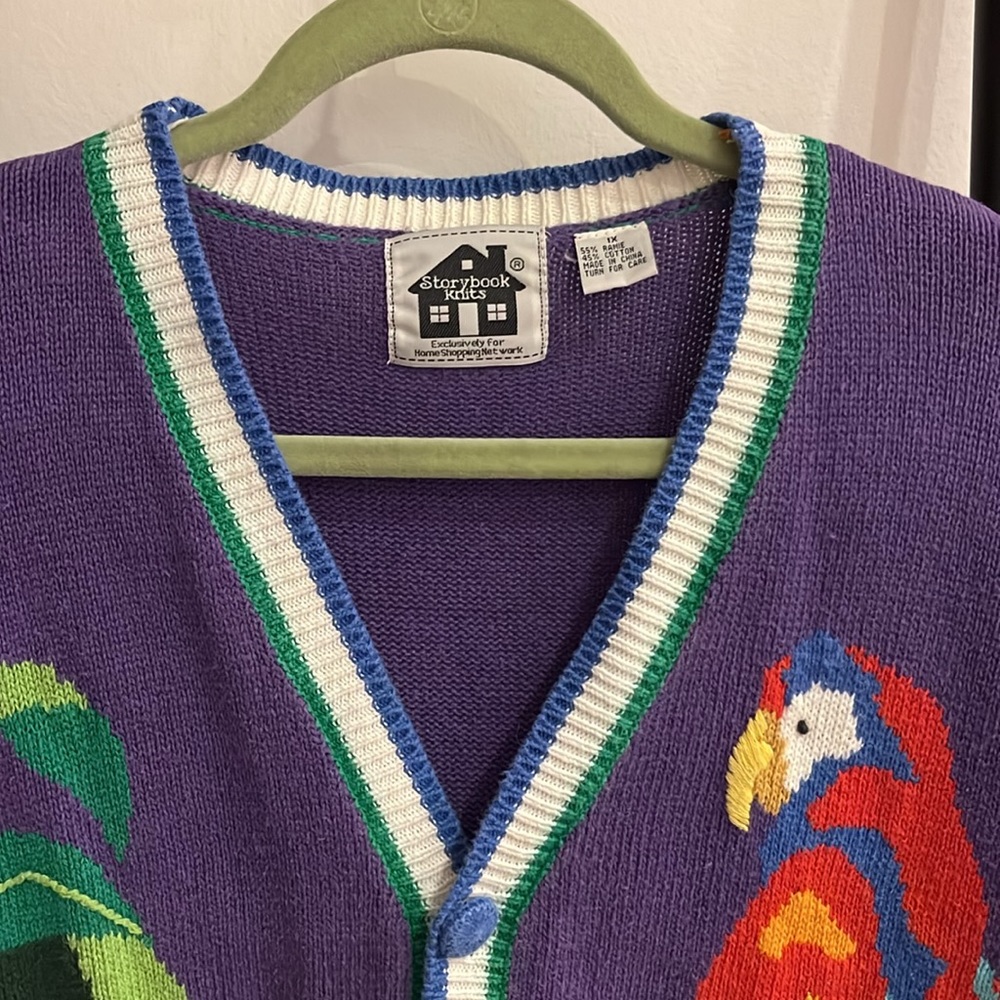 Vintage Storybook Knits Y2K Parrot Cardigan Sweater Novelty 1X Cottagecore - Picture 2 of 10